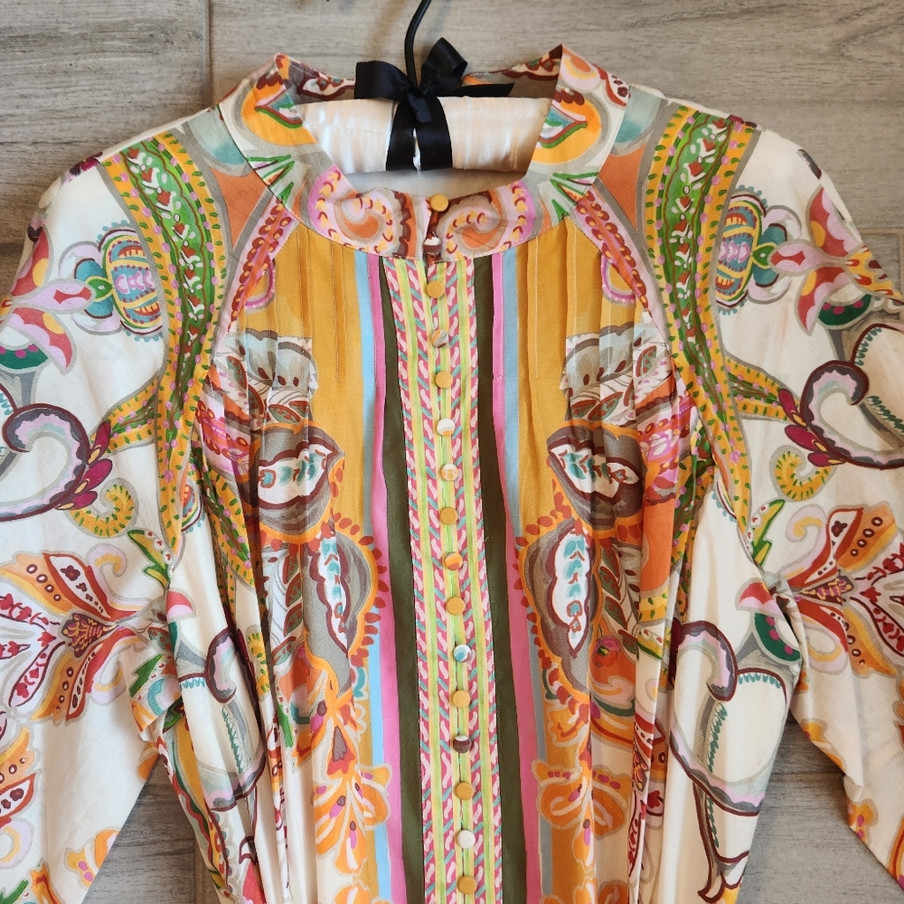 Antonio Melani Mini Dress 6 Petal Pink Ochre Scarf Cotton Voile Brynn New $230B - Picture 8 of 16